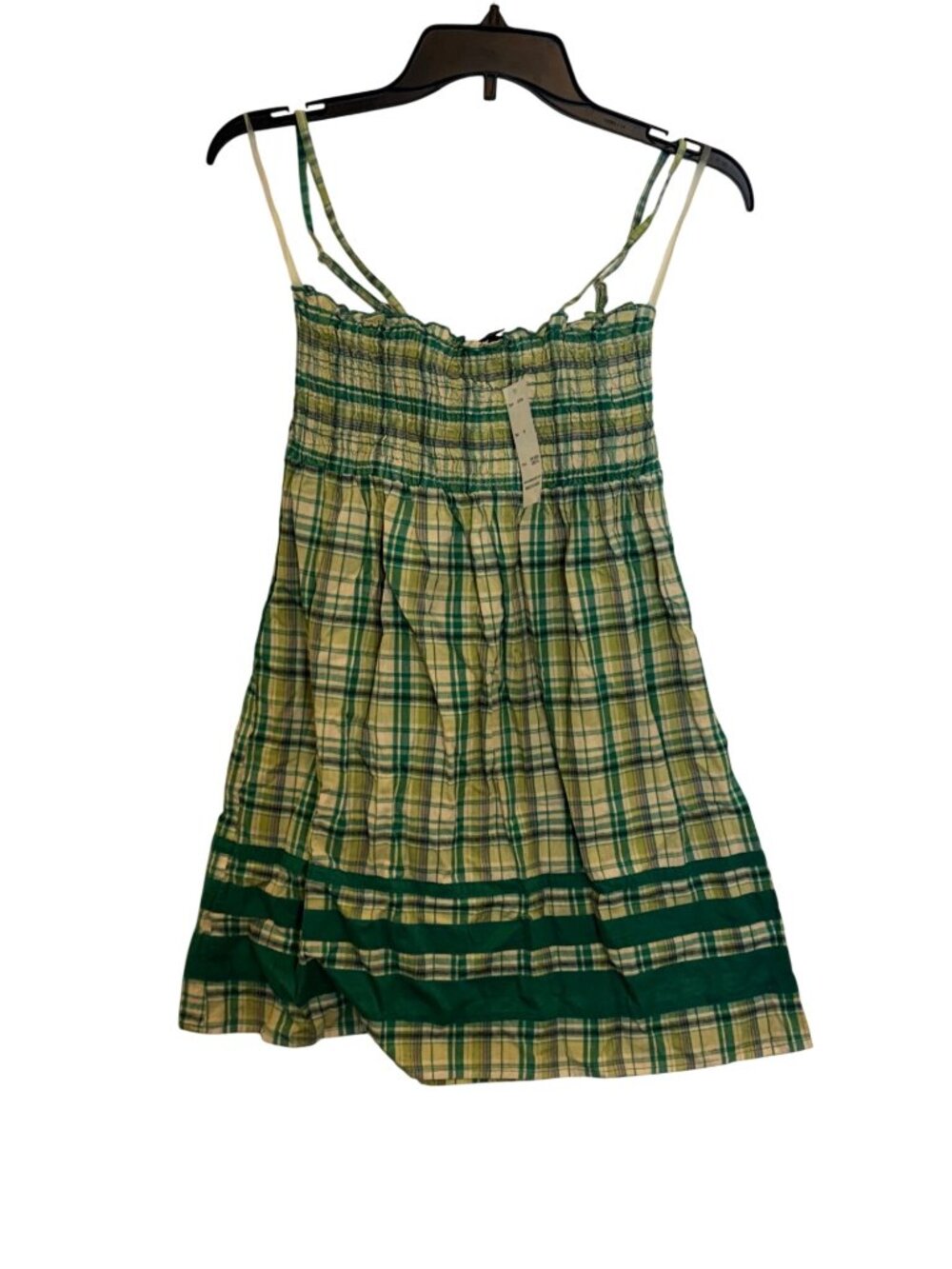 vintage Passport Green & Yellow Plaid Smocked Cotton Sundress Womens M